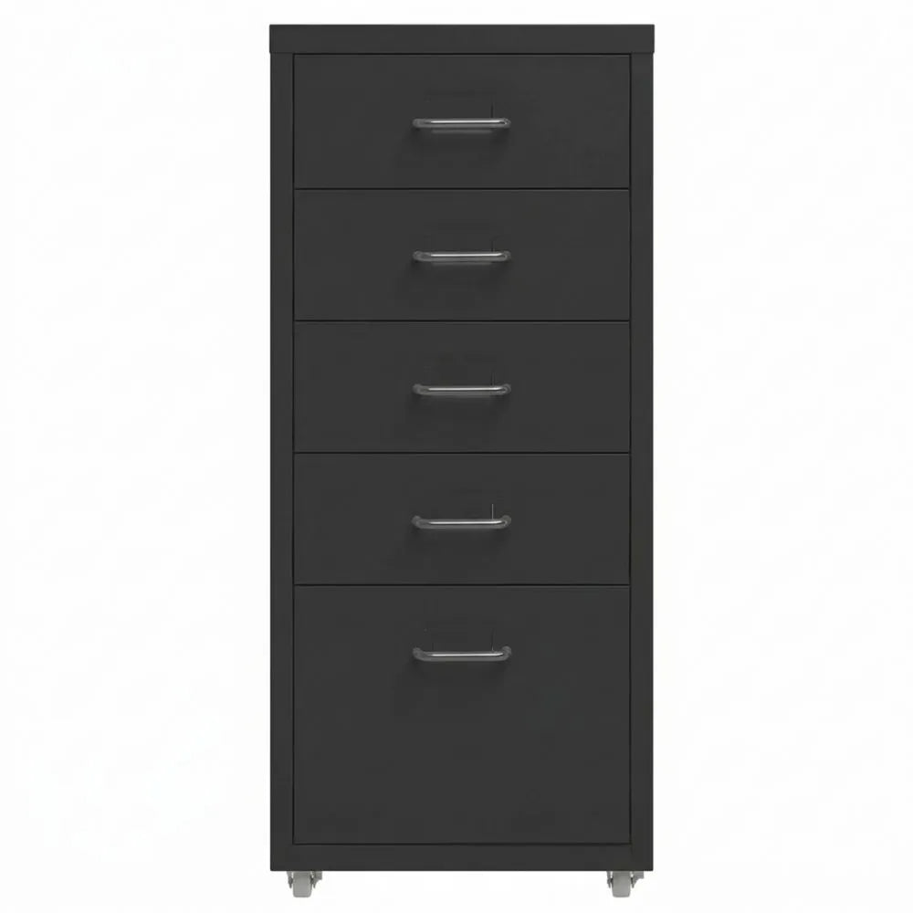 Rollbarer Aktenschrank mit 5 Schubladen, Schwarz