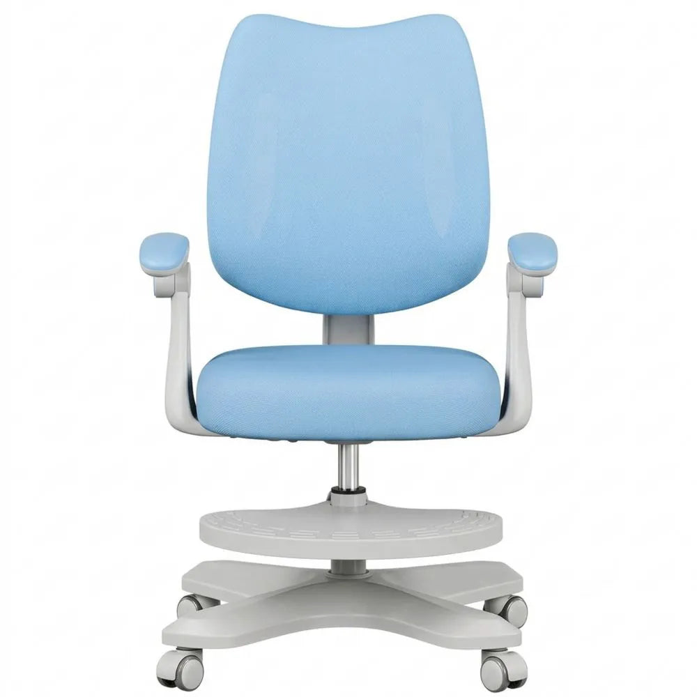 Ergonomischer Kinder-Schreibtischstuhl mit Fußstütze, höhenverstellbar, verstellbare Rückenlehne, klappbare Armlehnen, blau