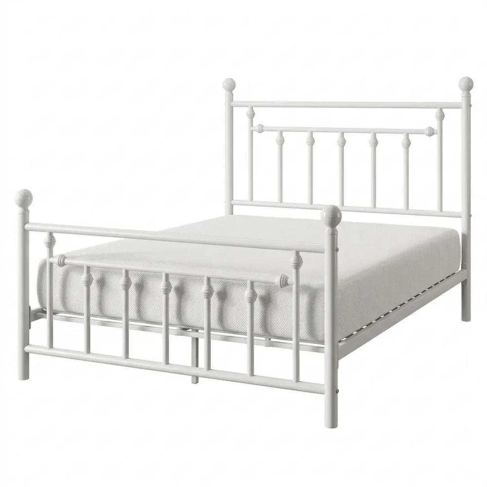 Elegantes Metallbett 140x200 cm mit Stauraum und Lattenrost, geräuschlos, Weiß