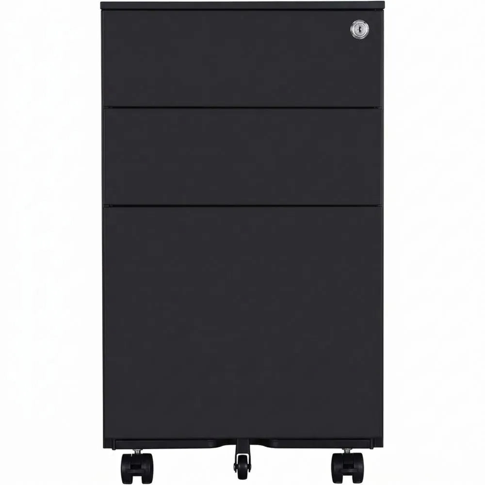 Büro-Rollcontainer mit Kippmechanismus und 3 Schubladen, passend für A4, Maße 50x39x60cm, Schwarz