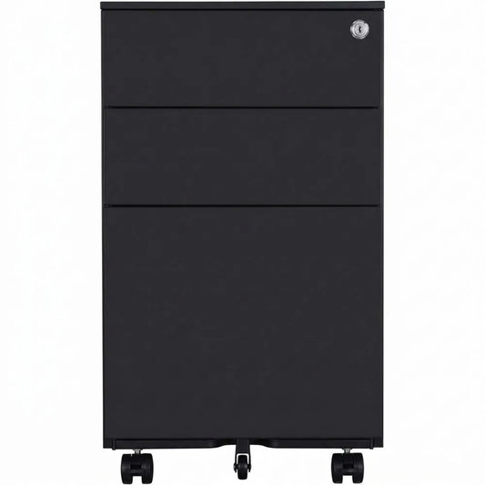 Büro-Rollcontainer mit Kippmechanismus und 3 Schubladen, passend für A4, Maße 50x39x60cm, Schwarz