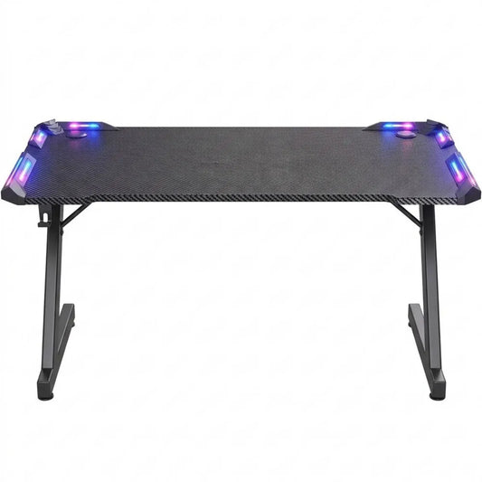 Moderner Gaming-Schreibtisch mit LED-Lichtern und Zubehör, 120 x 60 cm, Schwarz