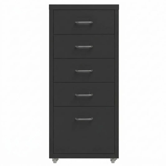 Rollbarer Aktenschrank mit 5 Schubladen, Schwarz