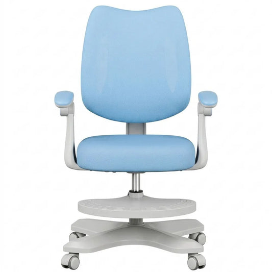 Ergonomischer Kinder-Schreibtischstuhl mit Fußstütze, höhenverstellbar, verstellbare Rückenlehne, klappbare Armlehnen, blau