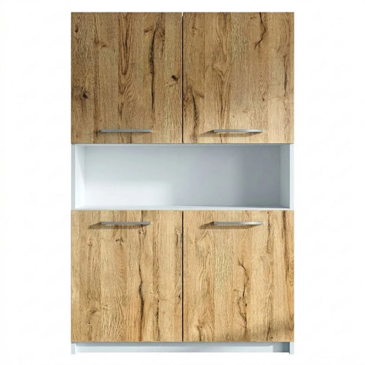 Multifunktionaler Aktenschrank mit Soft-Close & Push-to-Open Funktion, Weiß/Eiche Natur