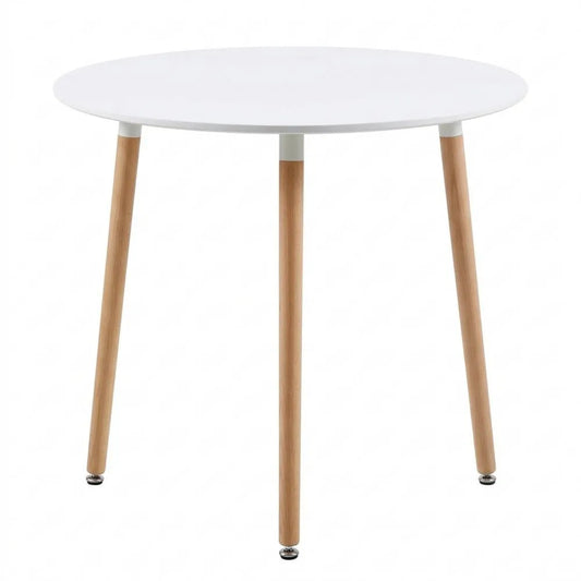 Runder Esstisch aus Buchenholz in Weiß, 80x80x75 cm